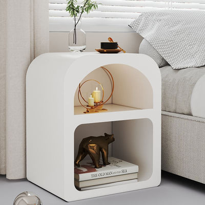 Modern Minimalist Engineered Wood Rounded Rectangle Nightstand With 2-Storage Compartments For Bedroom