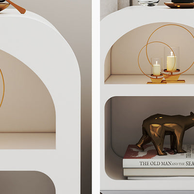 Modern Minimalist Engineered Wood Rounded Rectangle Nightstand With 2-Storage Compartments For Bedroom