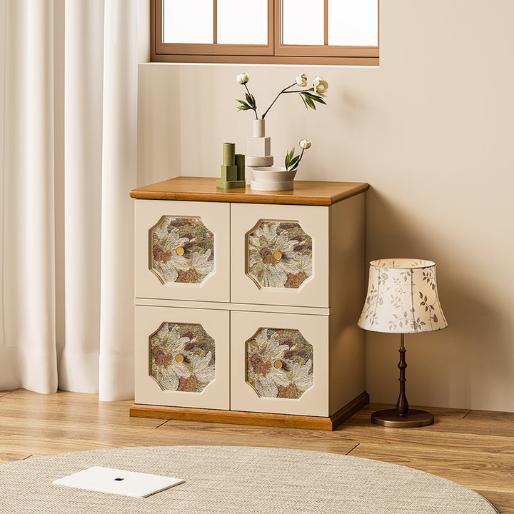Traditioneller französischer Nachttisch aus massivem Holz mit floraler Textur, rechteckig, mit 2 Aufbewahrungsfächern für das Schlafzimmer 