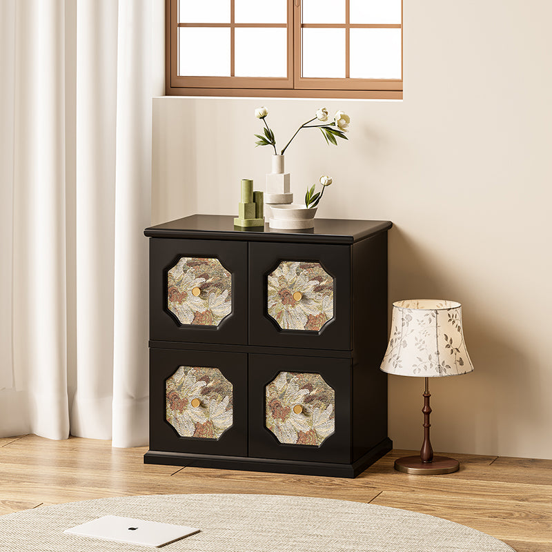 Traditioneller französischer Nachttisch aus massivem Holz mit floraler Textur, rechteckig, mit 2 Aufbewahrungsfächern für das Schlafzimmer 