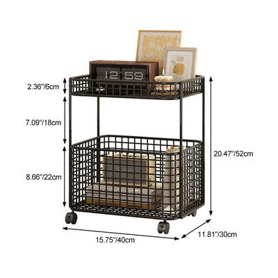 Modern Minimalist Iron Hollow Rectangular End Table With 1-Storage & Wheels For Living Room