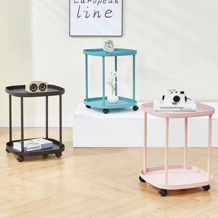 Mesa Auxiliar Moderna Minimalista Cuadrada de Plástico con 2 Niveles y Ruedas para Sala de Estar 