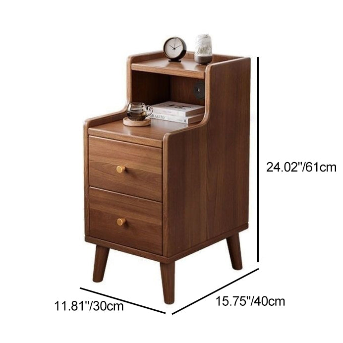Modern Minimalist High-Density Engineered Wood Rectangular Nightstand 2-Drawer & 2-Tier For Bedroom