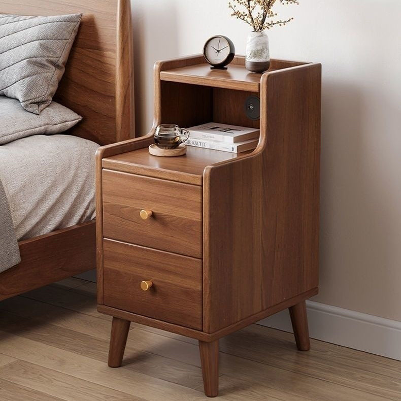 Modern Minimalist High-Density Engineered Wood Rectangular Nightstand 2-Drawer & 2-Tier For Bedroom