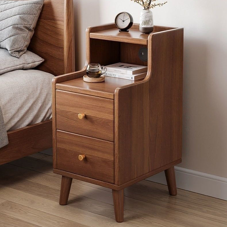 Modern Minimalist High-Density Engineered Wood Rectangular Nightstand 2-Drawer & 2-Tier For Bedroom