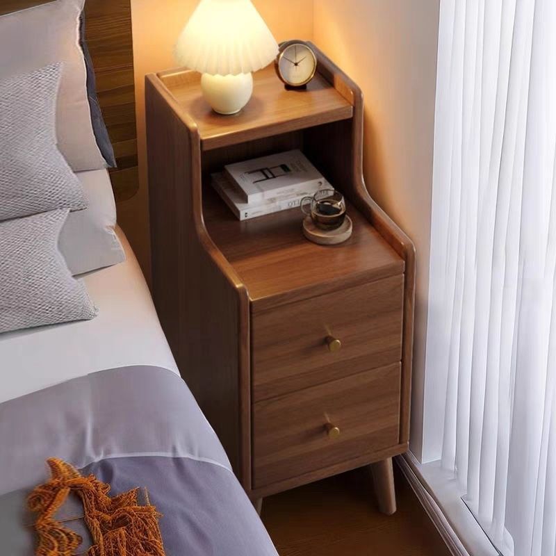Modern Minimalist High-Density Engineered Wood Rectangular Nightstand 2-Drawer & 2-Tier For Bedroom