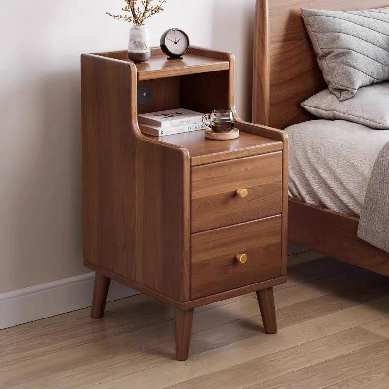 Modern Minimalist High-Density Engineered Wood Rectangular Nightstand 2-Drawer & 2-Tier For Bedroom