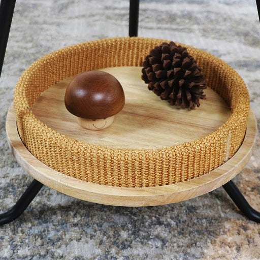 Contemporary Nordic Iron Rattan &amp; Solid Wood Round Coffee Table 2-Tier For Living Room