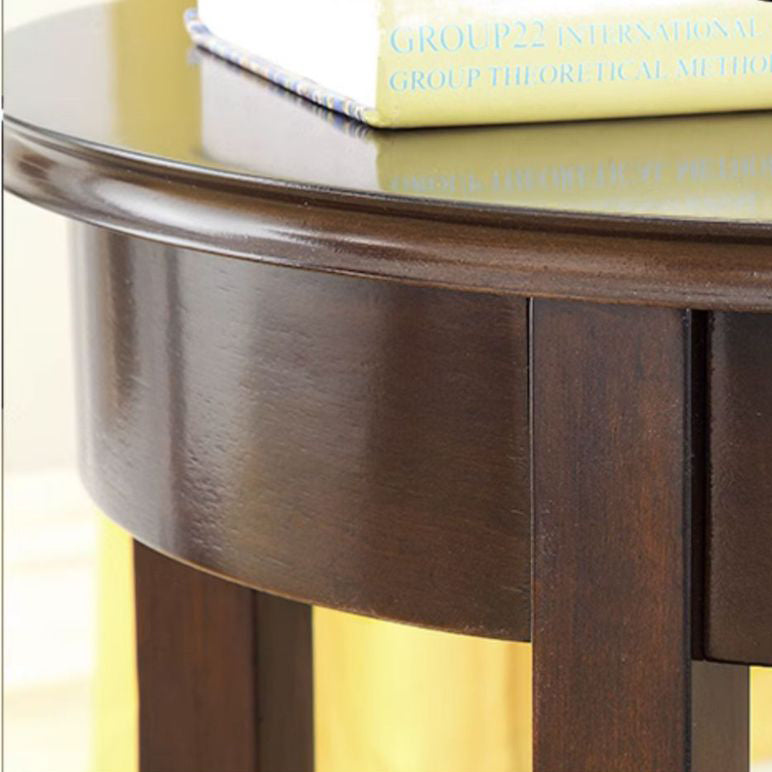 Traditional Chinese Wood Round End Table With 1-Drawer And 2-Tier For Living Room