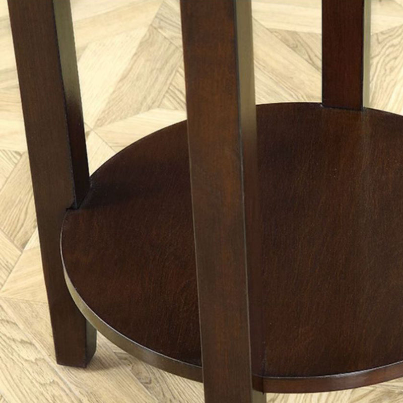 Traditional Chinese Wood Round End Table With 1-Drawer And 2-Tier For Living Room