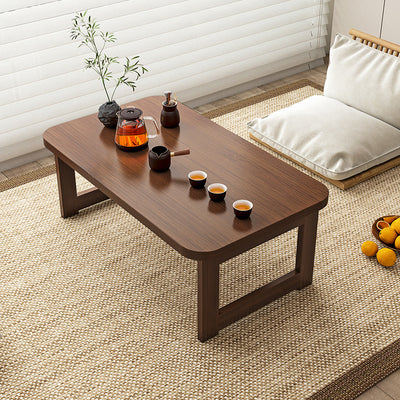 Traditional Chinese Bamboo Rounded Rectangle Coffee Table Foldable For Living Room