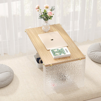 Mesa de centro rectangular de fibra de densidad media y acrílico minimalista moderna para sala de estar 
