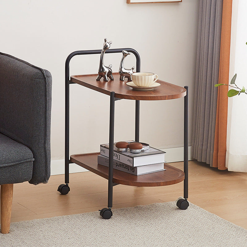 Table basse ovale contemporaine en acier inoxydable nordique et bois massif avec 2 niveaux et mobilité pour le salon 