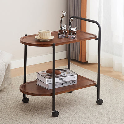 Contemporary Nordic Stainless Steel And Solid Wood Oval End Table With 2-Tier And Mobility For Living Room