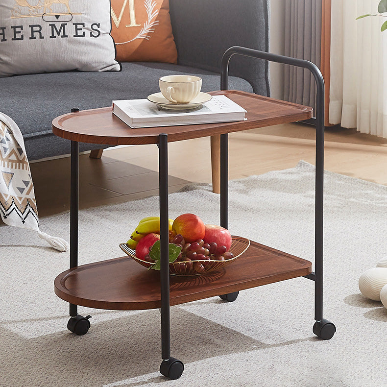 Table basse ovale contemporaine en acier inoxydable nordique et bois massif avec 2 niveaux et mobilité pour le salon 