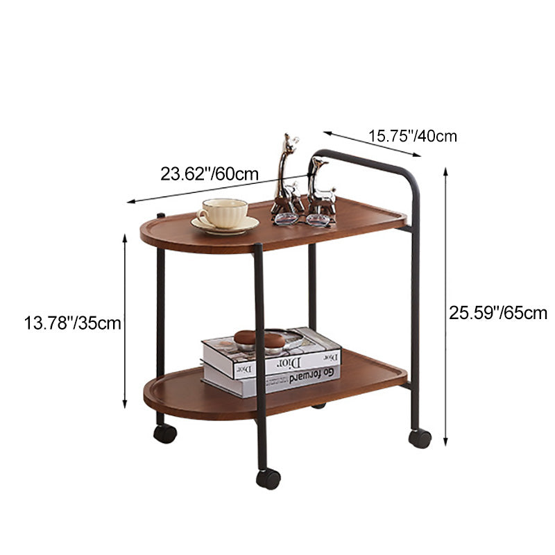 Contemporary Nordic Stainless Steel And Solid Wood Oval End Table With 2-Tier And Mobility For Living Room