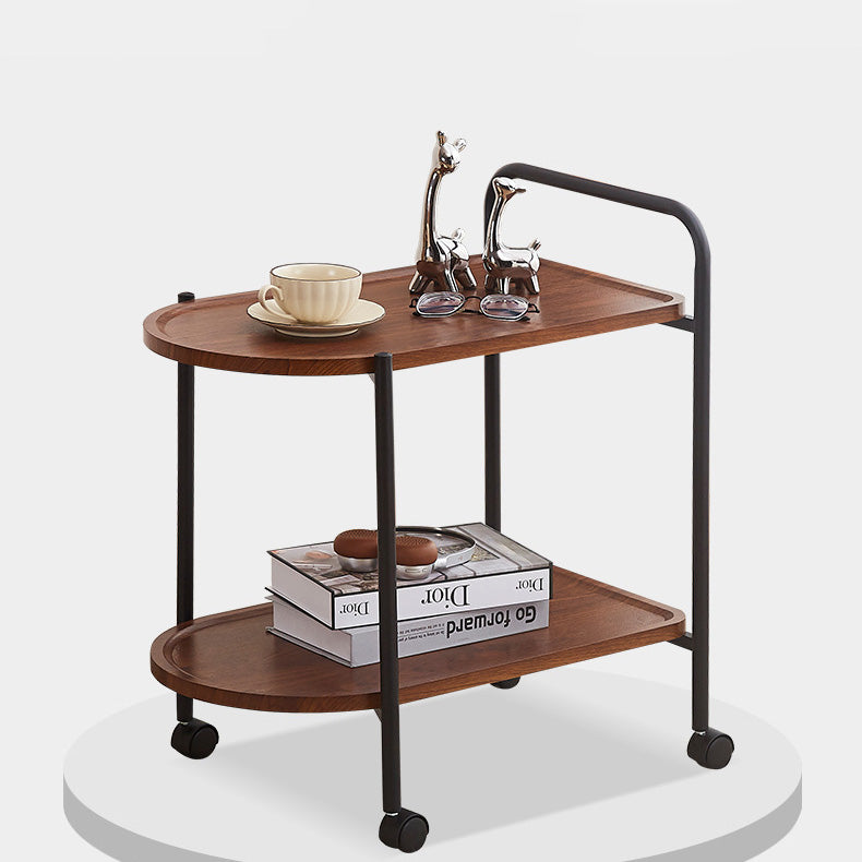 Contemporary Nordic Stainless Steel And Solid Wood Oval End Table With 2-Tier And Mobility For Living Room