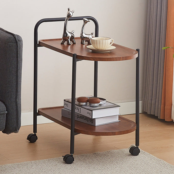 Contemporary Nordic Stainless Steel And Solid Wood Oval End Table With 2-Tier And Mobility For Living Room