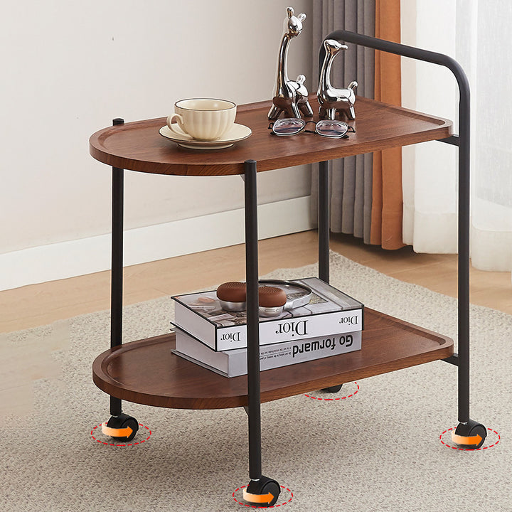 Table basse ovale contemporaine en acier inoxydable nordique et bois massif avec 2 niveaux et mobilité pour le salon 