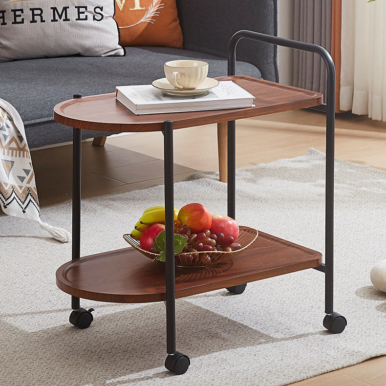 Contemporary Nordic Stainless Steel And Solid Wood Oval End Table With 2-Tier And Mobility For Living Room