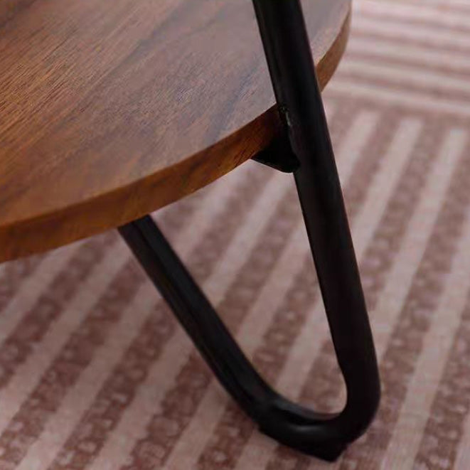 Modern Minimalist Solid Wood & Metal Round Triangular Base Coffee Table For Living Room