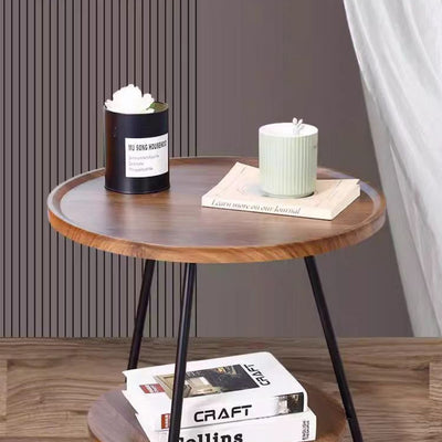 Modern Minimalist Solid Wood & Metal Round Triangular Base Coffee Table For Living Room