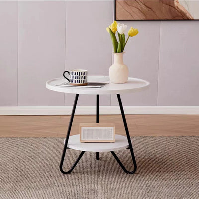 Modern Minimalist Solid Wood & Metal Round Triangular Base Coffee Table For Living Room