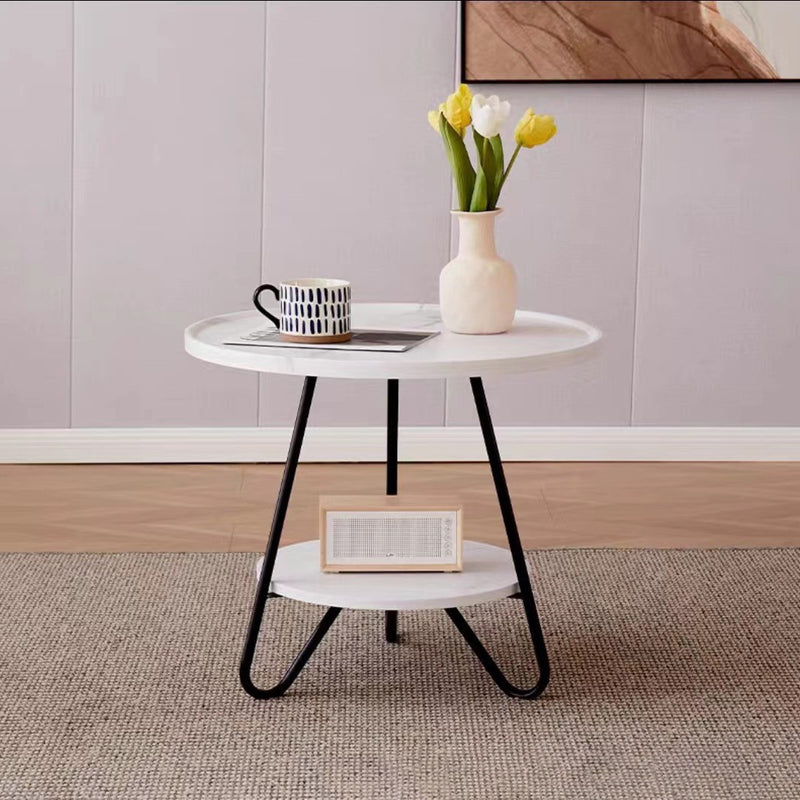 Modern Minimalist Solid Wood & Metal Round Triangular Base Coffee Table For Living Room