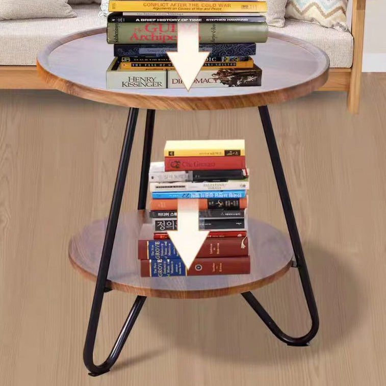 Mesa de Café Moderna Minimalista de Madera Maciza y Metal con Base Triangular Redonda para Sala de Estar 