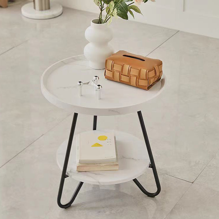 Mesa de Café Moderna Minimalista de Madera Maciza y Metal con Base Triangular Redonda para Sala de Estar 