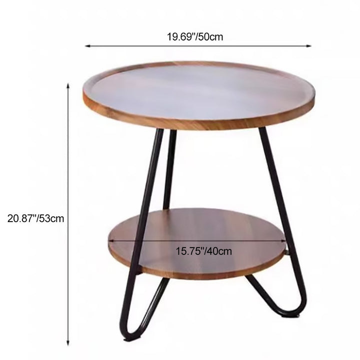 Mesa de Café Moderna Minimalista de Madera Maciza y Metal con Base Triangular Redonda para Sala de Estar 