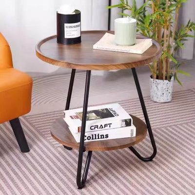 Modern Minimalist Solid Wood & Metal Round Triangular Base Coffee Table For Living Room