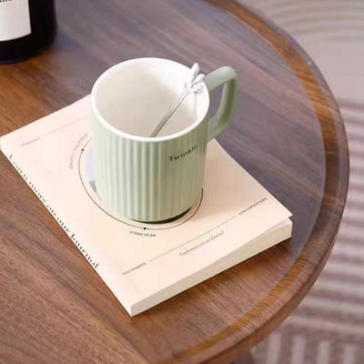 Modern Minimalist Solid Wood & Metal Round Triangular Base Coffee Table For Living Room