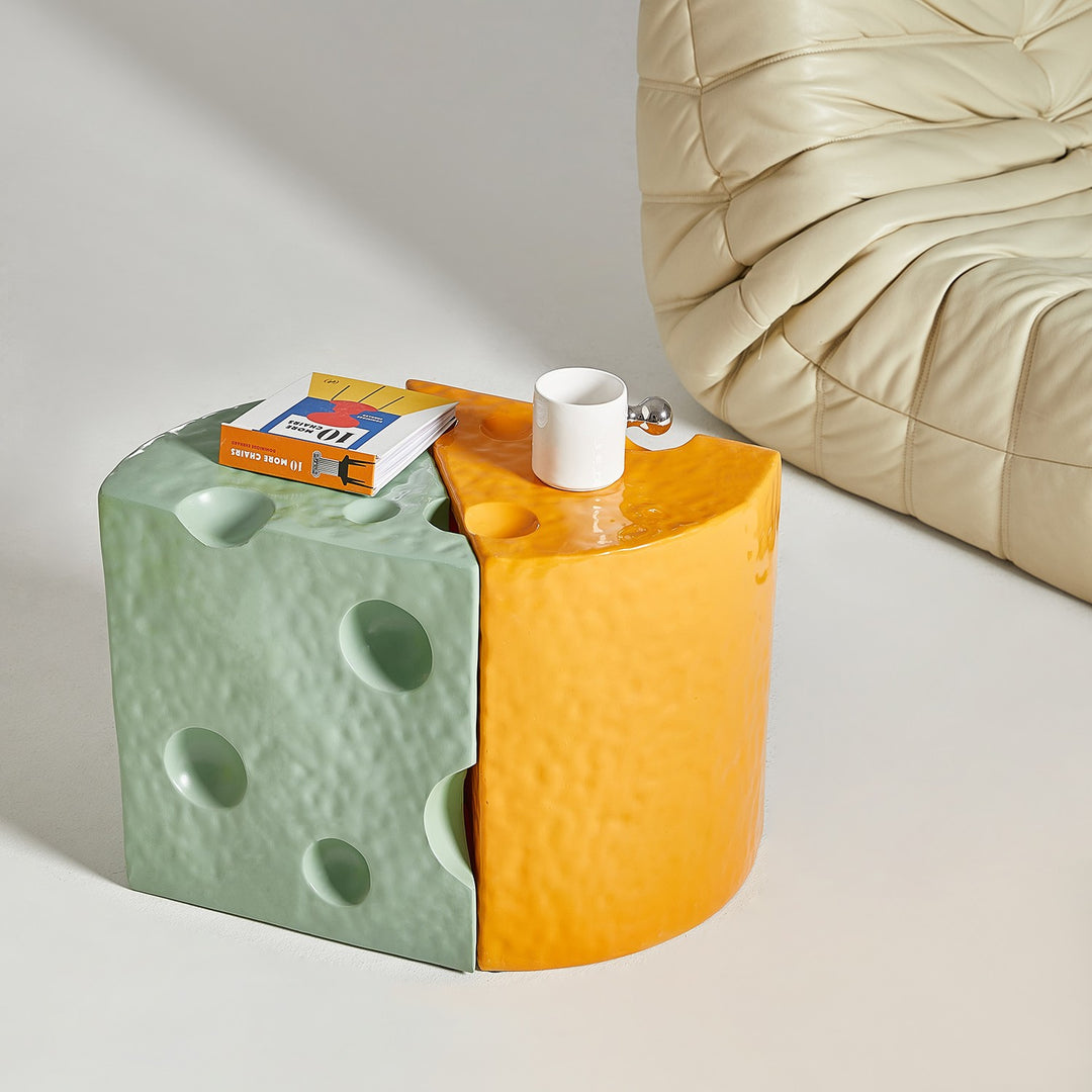 Mesa Auxiliar Contemporánea Creativa de Acrílico y Plástico en Forma de Queso para Decoración de Sala de Estar 