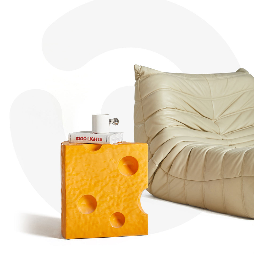 Mesa Auxiliar Contemporánea Creativa de Acrílico y Plástico en Forma de Queso para Decoración de Sala de Estar 