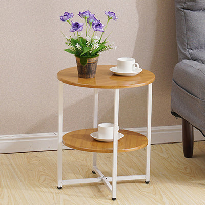 Modern Minimalist Fiberboard & PVC Round End Table With 2-Tier For Living Room