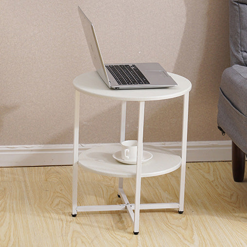 Modern Minimalist Fiberboard & PVC Round End Table With 2-Tier For Living Room
