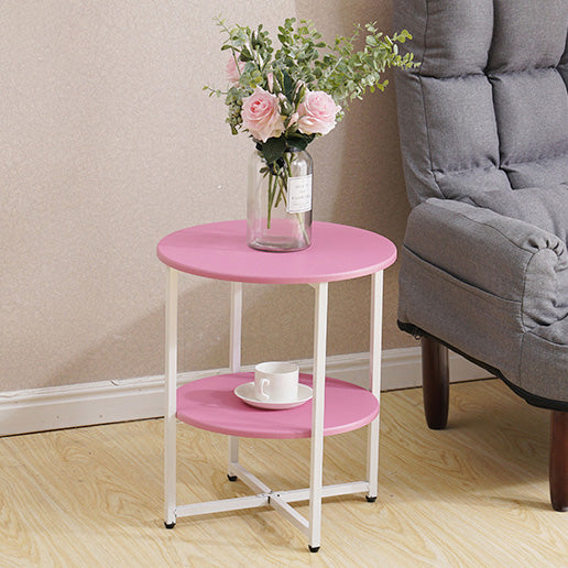Modern Minimalist Fiberboard & PVC Round End Table With 2-Tier For Living Room