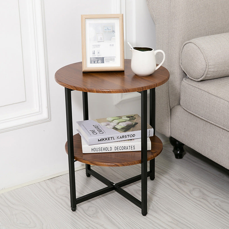 Modern Minimalist Fiberboard & PVC Round End Table With 2-Tier For Living Room