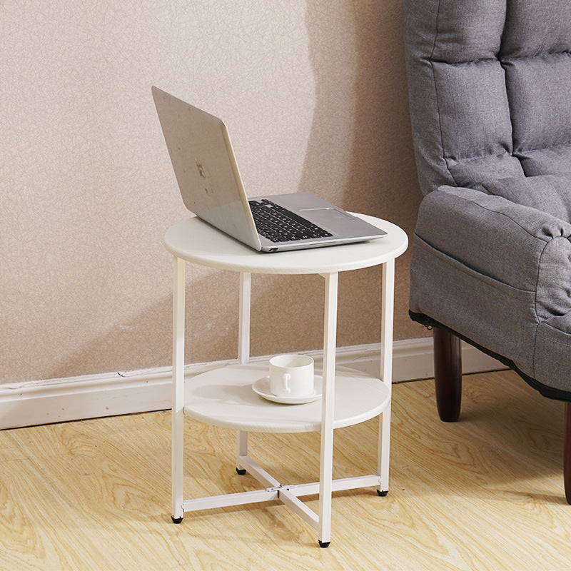 Modern Minimalist Fiberboard & PVC Round End Table With 2-Tier For Living Room