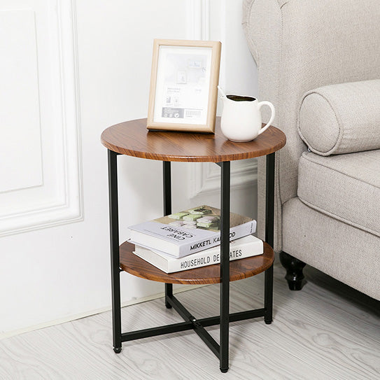 Modern Minimalist Fiberboard & PVC Round End Table With 2-Tier For Living Room