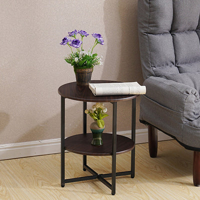 Modern Minimalist Fiberboard & PVC Round End Table With 2-Tier For Living Room