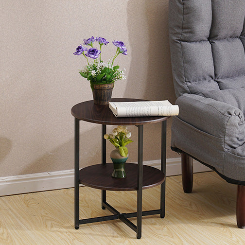 Modern Minimalist Fiberboard & PVC Round End Table With 2-Tier For Living Room