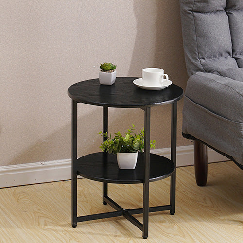 Modern Minimalist Fiberboard & PVC Round End Table With 2-Tier For Living Room