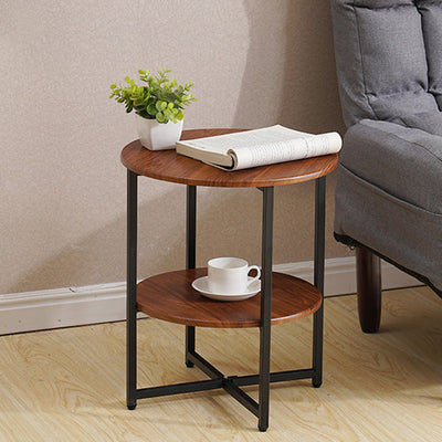 Modern Minimalist Fiberboard & PVC Round End Table With 2-Tier For Living Room