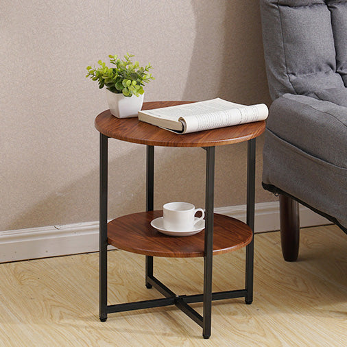 Modern Minimalist Fiberboard & PVC Round End Table With 2-Tier For Living Room
