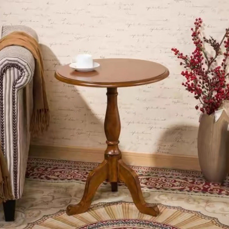 Traditional European Solid Wood Round Triangular Base Coffee Table For Living Room