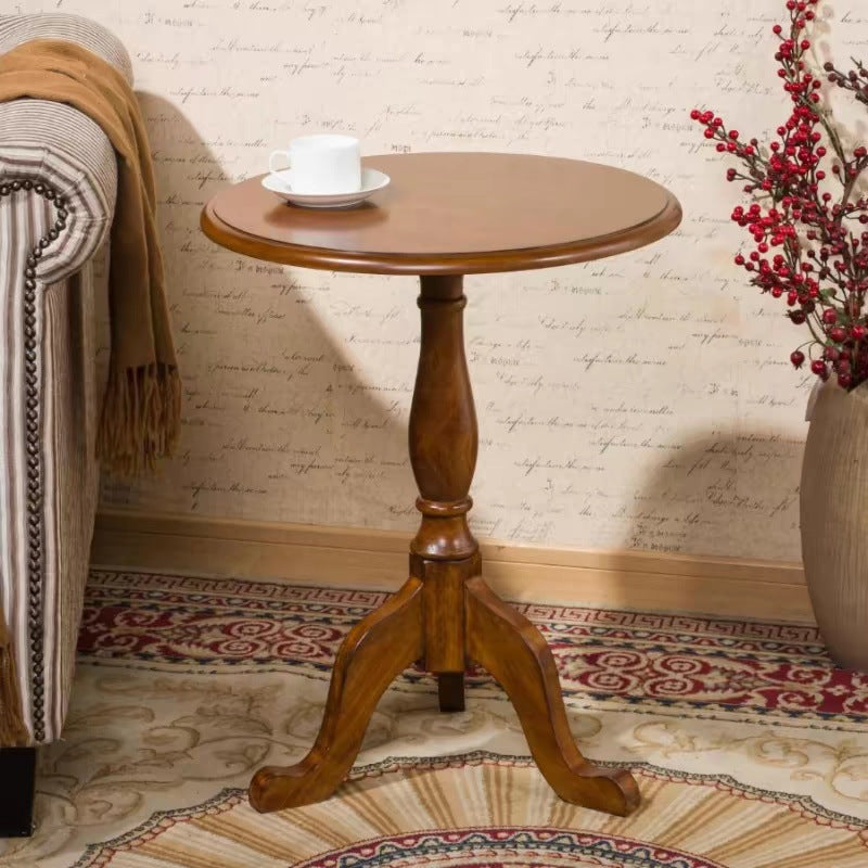 Traditional European Solid Wood Round Triangular Base Coffee Table For Living Room