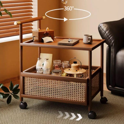 Modern Mid-Century Bamboo Rattan Medium-Density Fiberboard Rectangular End Table With 1-Storage For Living Room