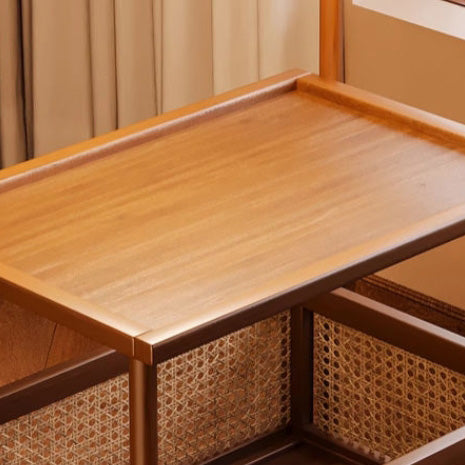 Modern Mid-Century Bamboo Rattan Medium-Density Fiberboard Rectangular End Table With 1-Storage For Living Room